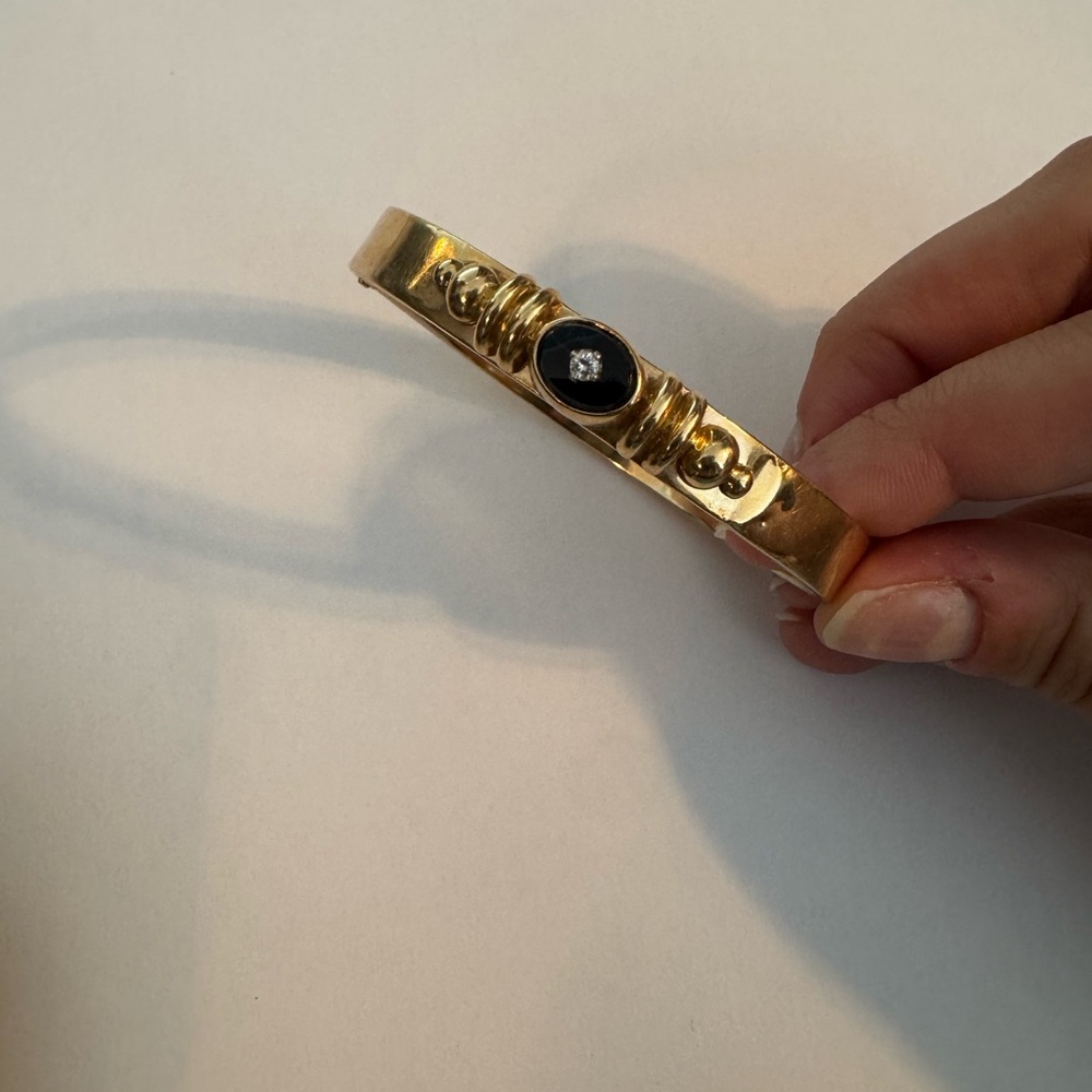 Gold Bangle with Black Stone